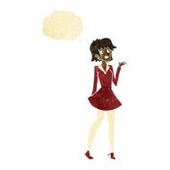 cartoon pretty woman in dress with thought bubble N3