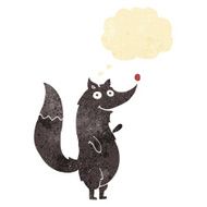 cartoon waving wolf with thought bubble N2