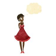 cartoon pretty woman in dress with thought bubble N4