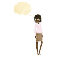 cartoon pretty businesswoman with thought bubble