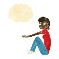 cartoon pretty girl sitting with thought bubble N2