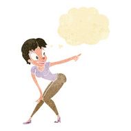 cartoon pretty woman pointing with thought bubble N5