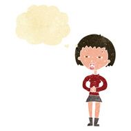 cartoon suspicious girl with thought bubble N2