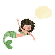 cartoon pretty mermaid waving with thought bubble
