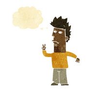 cartoon man giving peace sign with thought bubble N5
