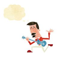cartoon man playing electric guitar with thought bubble N3