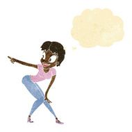 cartoon pretty woman pointing with thought bubble N6