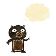 cartoon waving black bear cub with thought bubble N6