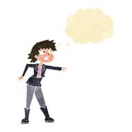 cartoon woman pointing with thought bubble N22