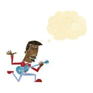 cartoon man playing electric guitar with thought bubble N4