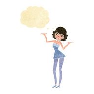cartoon woman in cocktail dress with thought bubble N3