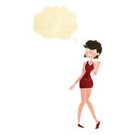 cartoon woman in cocktail dress with thought bubble N4