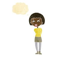 cartoon surprised woman with thought bubble N29