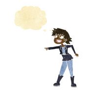 cartoon woman pointing with thought bubble N23