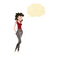 cartoon pretty woman with thought bubble N34