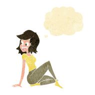 cartoon pretty woman looking happy with thought bubble