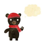 cartoon waving black bear with thought bubble N9