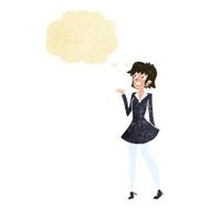 cartoon pretty woman in dress with thought bubble N5
