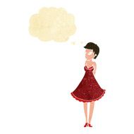 cartoon pretty woman in dress with thought bubble N6