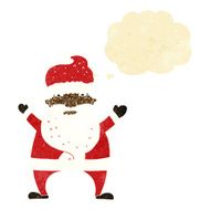 cartoon stressed out santa with thought bubble