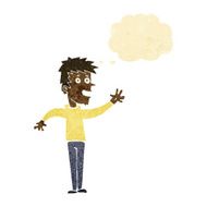 cartoon happy boy waving with thought bubble N3