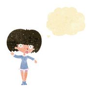 cartoon waving girl with thought bubble N2