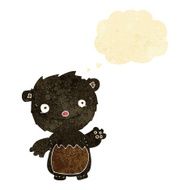 cartoon waving black bear cub with thought bubble N7