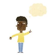 cartoon man raising point with thought bubble