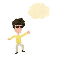 cartoon waving cool guy with thought bubble N2
