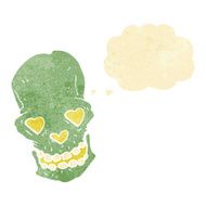 cartoon skull with love heart eyes thought bubble