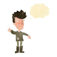 cartoon worried man giving thumbs up symbol with thought bubble N2