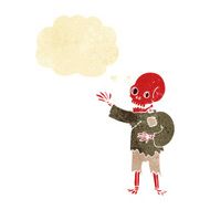 cartoon skeleton waving with thought bubble N2
