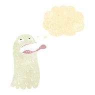 cartoon funny ghost with thought bubble