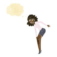 cartoon annoyed woman rubbing knee with thought bubble N2