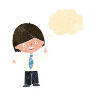 cartoon school boy answering question with thought bubble N6