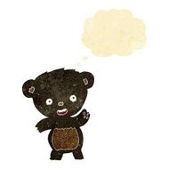 cartoon waving black bear with thought bubble N10