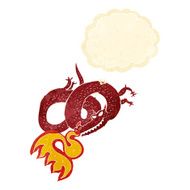 cartoon dragon breathing fire with thought bubble