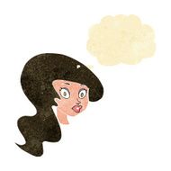 cartoon pretty female face with thought bubble N14