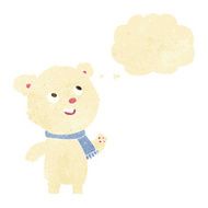 cartoon polar bear wearing scarf with thought bubble
