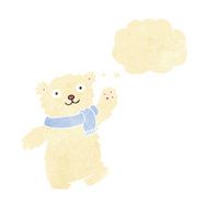 cartoon teddy bear wearing scarf with thought bubble