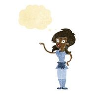 cartoon pretty waitress with thought bubble
