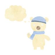 cartoon waving polar bear with thought bubble N8