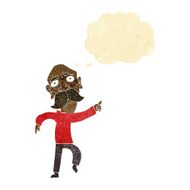 cartoon sad old man pointing with thought bubble