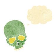 cartoon spooky old skull with thought bubble