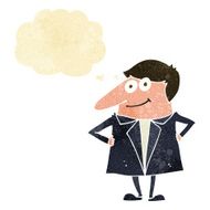 cartoon happy man in suit with thought bubble