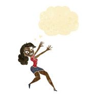 cartoon happy woman jumping with thought bubble N2