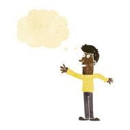 cartoon man reaching with thought bubble