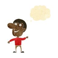 cartoon waving man with thought bubble N3