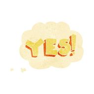 cartoon yes symbol with thought bubble