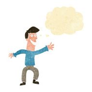 cartoon happy man dancing with thought bubble N7